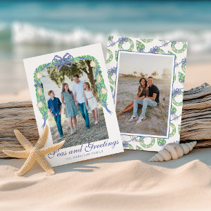 Austerngirlande-Wasserfarbfoto in Küstenoptik Feiertagskarte