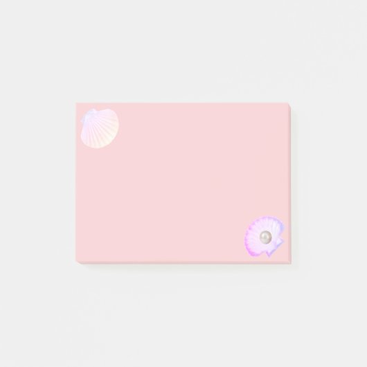 Austernschale mit Perle auf hell-korallenrosa Post-it Klebezettel (Vorderseite)