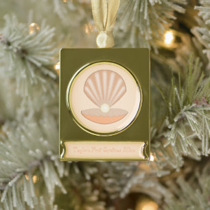 Austernschale und Perle geschlechtsneutrales Weihn Banner-Ornament Gold