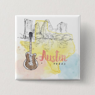 Austin, Aquarell-Skizze Texas   Button