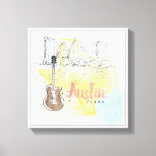 Austin, Aquarell-Skizze Texas   Leinwanddruck