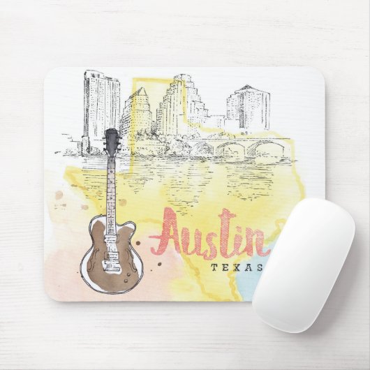 Austin, Aquarell-Skizze Texas | Mousepad (Mit Mouse)