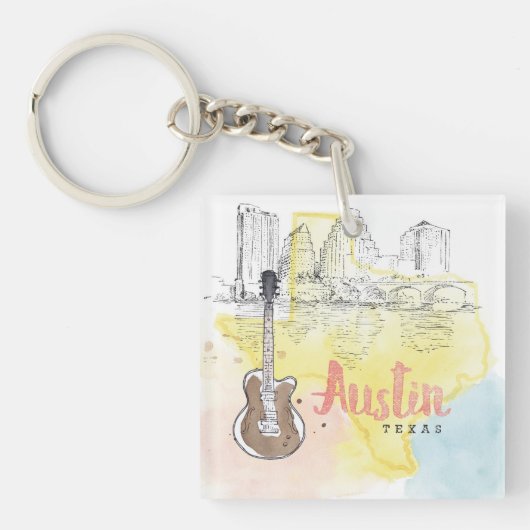 Austin, Aquarell-Skizze Texas | Schlüsselanhänger (Vorderseite)
