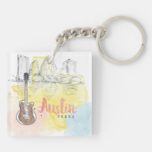 Austin, Aquarell-Skizze Texas | Schlüsselanhänger (Rückseite)