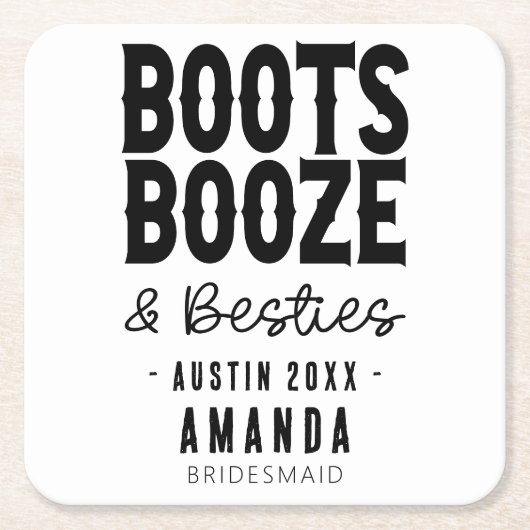 Austin Bachelorette Boots Boots Booze Besties Cust Rechteckiger Pappuntersetzer (Vorderseite)