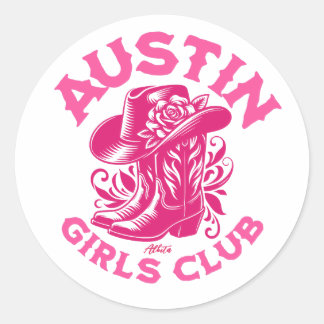 austin bachelorette florale cowgirl pink runder aufkleber