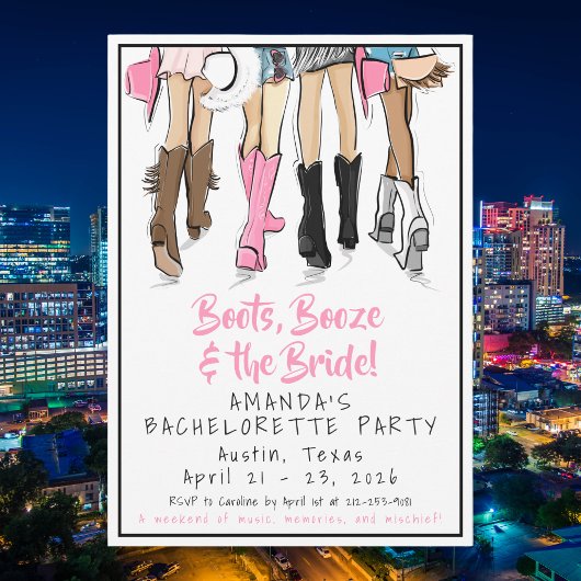 Austin Bachelorette Party Boots & Besties Einladung