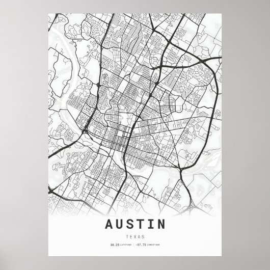 Austin City Kartographie Karte Poster (Vorne)