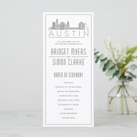 Austin City Stylized Skyline | Hochzeitsprogramm (Stehend Vorderseite)