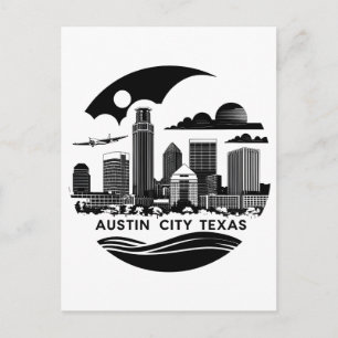 Austin City Texas Skyline Retro Black & White Art Postkarte