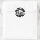 Austin City Texas Skyline Retro Black & White Art Runder Aufkleber (Tasche)