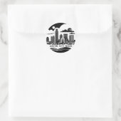 Austin City Texas Skyline Retro Black & White Art Runder Aufkleber (Tasche)