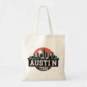 Austin City Texas Skyline Retro Black & White Art Tragetasche