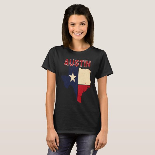 Austin City Texas Texan Flag Map T-Shirt (Vorne ganz)