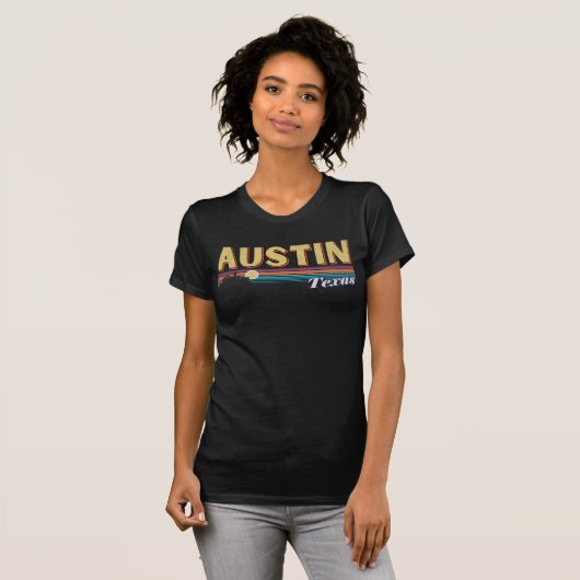 Austin City Texas Vintag bedrückter Retrostreifen T-Shirt (Vorne ganz)