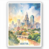 Austin City Watercolor-Malerei Aufkleber (Vorderseite)