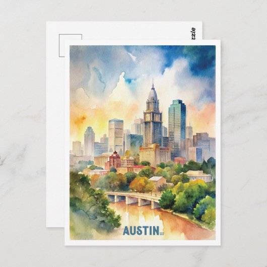 Austin City Watercolor-Malerei Postkarte (Vorne/Hinten)