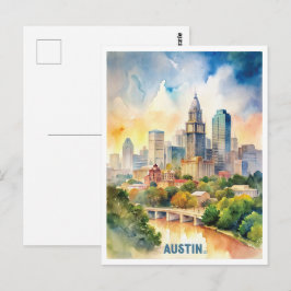 Austin City Watercolor-Malerei Postkarte