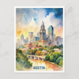 Austin City Watercolor-Malerei Postkarte