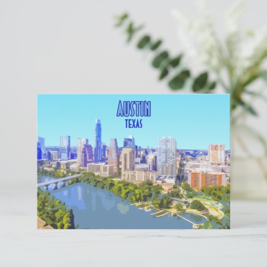 Austin Downtown Texas Vintag Flat Card (Stehend Vorderseite)