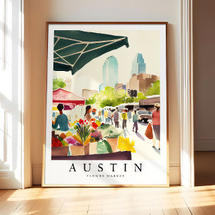 Austin Flower Market Aquarellmalerei Austin Bo Poster