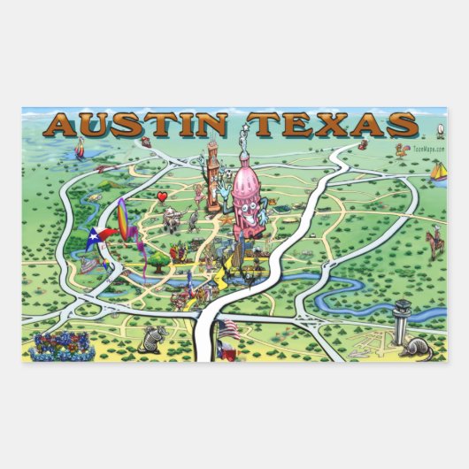 Austin Fun Map Rechteckiger Aufkleber (Vorderseite)