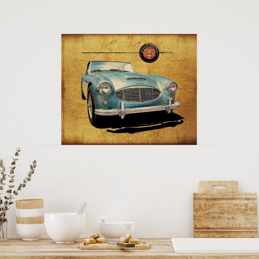 Austin Healey 3000 blau auf weiß Poster (Küche)