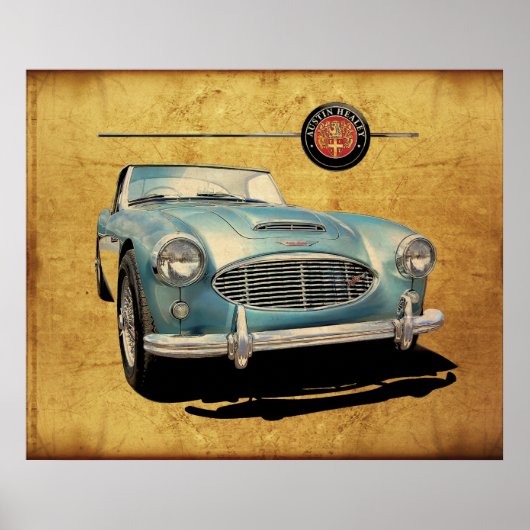 Austin Healey 3000 blau auf weiß Poster (Vorne)