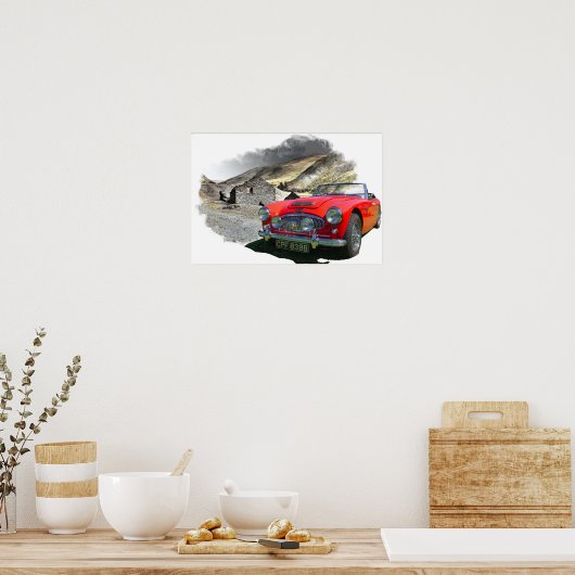 Austin Healey 3000 in Welsh Mountains Poster (Küche)