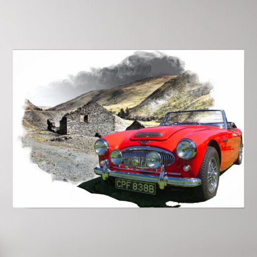 Austin Healey 3000 in Welsh Mountains Poster (Vorne)