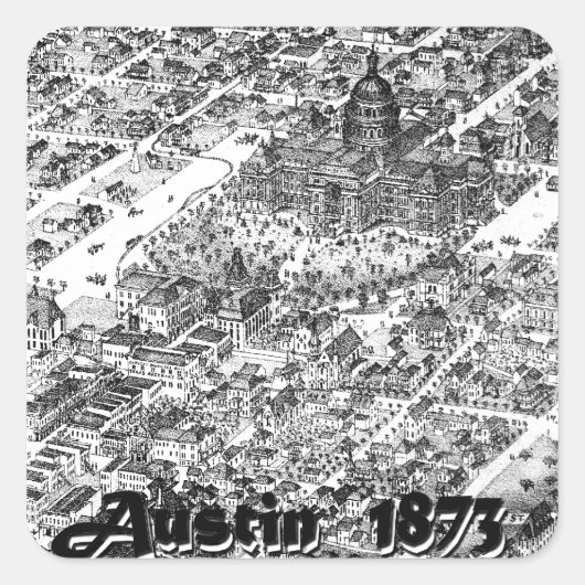 Austin Historic Map 1873 Quadratischer Aufkleber (Vorderseite)