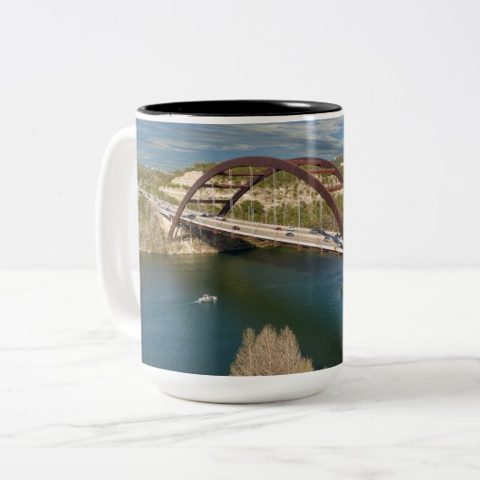 Austin Hwy 360 Pennybacker Bridge Zweifarbige Tasse (Vorderseite Links)