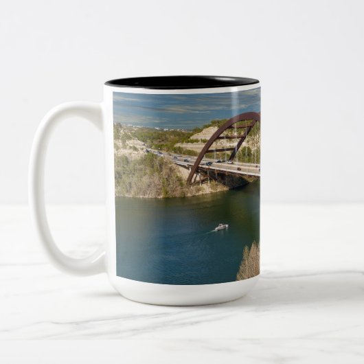 Austin Hwy 360 Pennybacker Bridge Zweifarbige Tasse (Links)