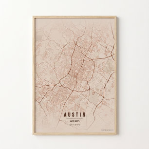 Austin Karte Kupfer Texas Stadt Poster Wandkunst G