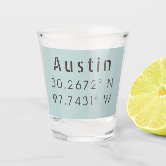 Austin Latitude Longitude Schnapsglas (Vorderseite)