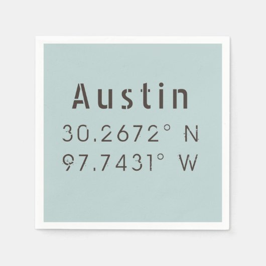 Austin Latitude Longitude Serviette (Vorderseite)