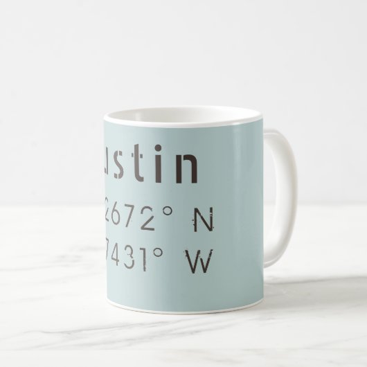 Austin Latitude und Länge Kaffeetasse (VorderseiteRechts)