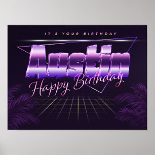 Austin Name Vorname lila retro Poster Geburtstag