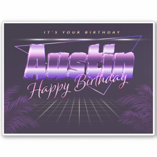 Austin Name Vorname lila retro Sticker Geburtstag (Vorderseite)
