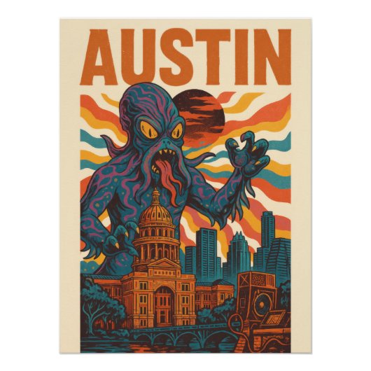 Austin Sci-Fi Monster Cityscape Art - Kaiju Poster (Vorderseite)