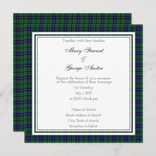 Austin Scottish Wedding Square Einladung (Vorne/Hinten)