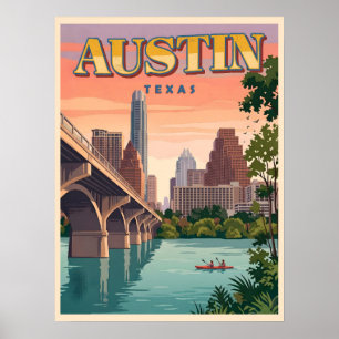 Austin-Silhouette bei Sonnenuntergang – Texas-Stad Poster