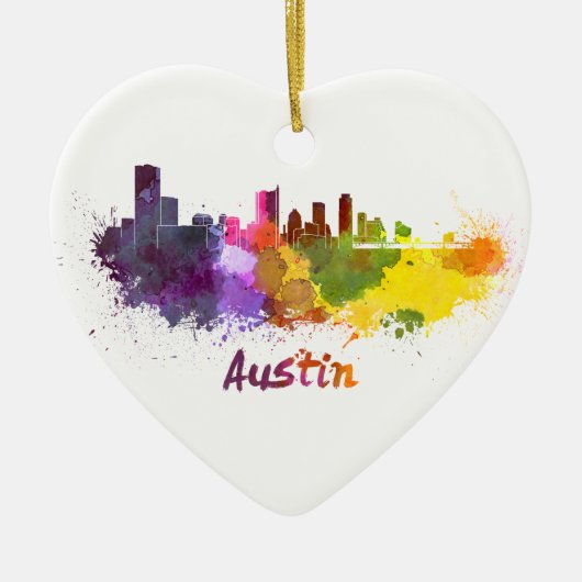Austin Skyline in Aquarellfarbe Keramikornament (Vorne)