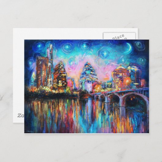 Austin Skyline in night cityscape Kunstgeschenke Postkarte (Vorne/Hinten)