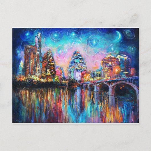Austin Skyline in night cityscape Kunstgeschenke Postkarte (Vorderseite)