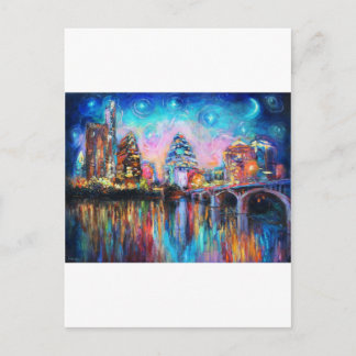 Austin Skyline in night cityscape Kunstgeschenke Postkarte
