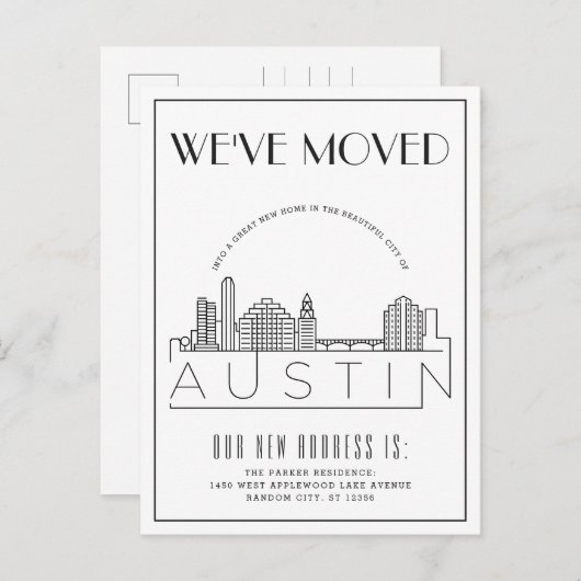  Austin Skyline Modern Deko | Änderung der Anschri Ankündigungspostkarte (Vorne/Hinten)