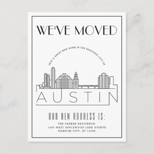 Austin Skyline Modern Deko | Änderung der Anschri Ankündigungspostkarte (Vorderseite)