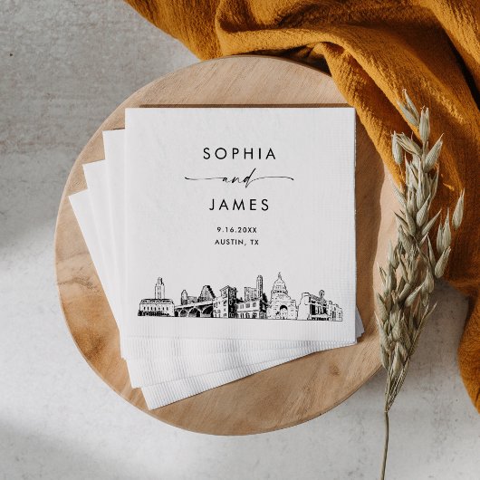 Austin Skyline Modern Wedding Cocktail Serviette