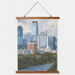 Austin Skyline Painted Art Print Wandteppich Mit Holzrahmen
